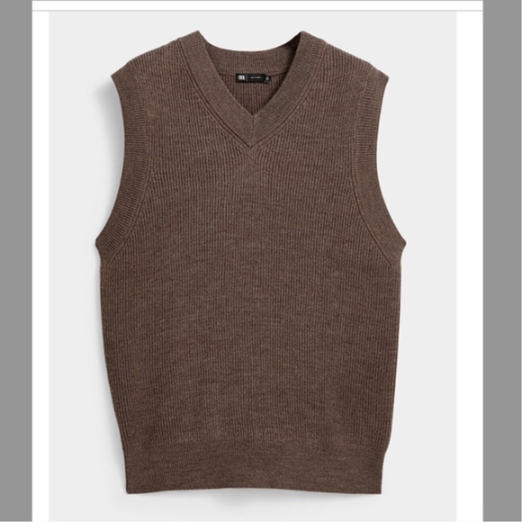 Light brown merino wool V-neck ribbed Grandpa chic vest NWT - Picture 1 of 5